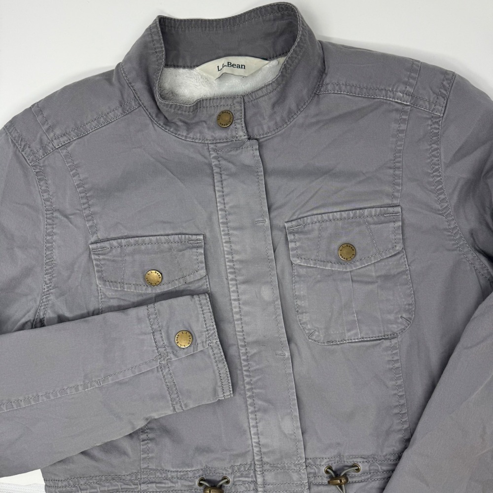 LL Bean Womens Gray Utility Jacket Fleece Lined Gray Size XS Petite